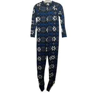 Lands End Kids Size 10 Blue Snowflake Fair Isle Fleece Footed Pajamas One Piece